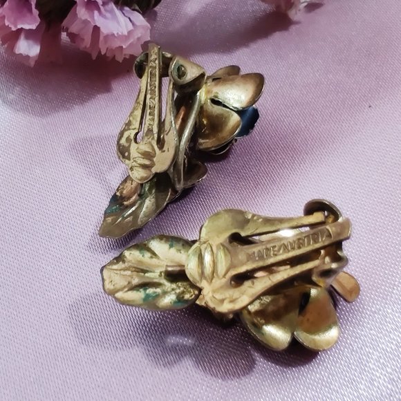 Vintage Austrian Gothic Rose Earrings Halloween - Picture 4 of 4